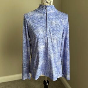 Kirkland Signature Women’s Blue & White Quarter Zip w/ Thumb Slits